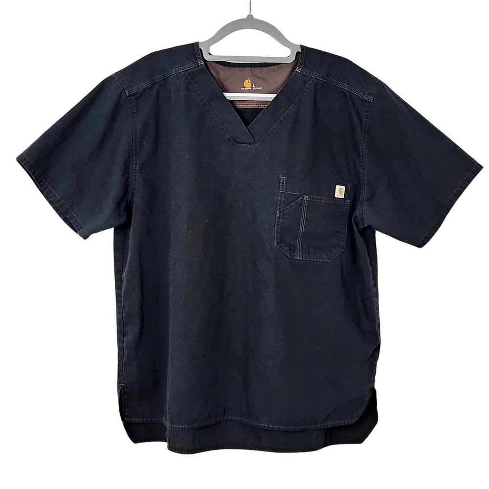 Carhartt Short Sleeve V Neck Scrub Top Mens Large Cotton Medical Shirt Black‎